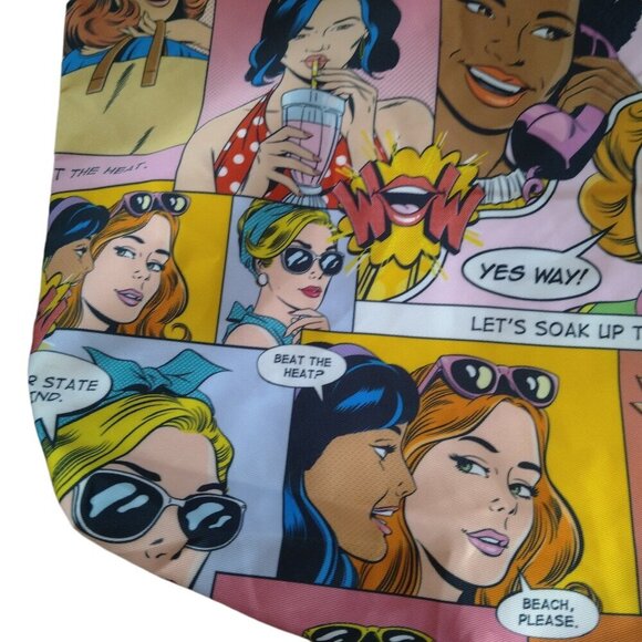 Estee Lauder Cosmetic Vacation Multicolored Beach Tote Bag Comic Strip - Picture 5 of 6